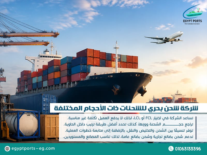 شركة شحن بحري للشحنات ذات الأحجام المختلفة